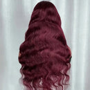 99J Burgundy Pre Impregnated Lace Women's Front Hair 250% Density 13x4 Body Wave HD Transparent Lace Front Wig For Women
