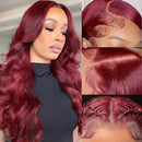 13x4 99J Burgundy Lace Front Human Hair Wigs For Women Brazilian Body Wave Red Hair Lace Wigs HD Lace Frontal Wigs Remy Plucked