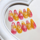 24pcs White Flower Fake Nail Tips Ins Yellow Pink Blush False Nails Wearable Full Cover European Almond Shaped Press on Nails
