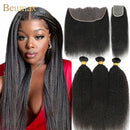Brazilian Kinky Yaki Straight Human Hair Bundles With Closure Frontal 5x5 6x6 3/4 Bundles With HD Lace Closure Frontal For Women