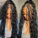 Boho Box Braided Wigs Curly Hair Synthetic Full Lace Front Wigs for Black Women Goddess Locs Braid Wig Bohemian Box Braid Wig