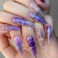 24Pcs Black Y2k Fake Nails with Diamond Halloween Long Almond False Nail Butterfly Design Wearable Oval Press on Nails Tips