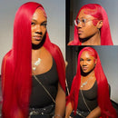 Hot Red Straight Bundles With HD Closure Brazilian Straight Human Hair Red 3/4 Bundles With Closure Raw Human Hair Extensions