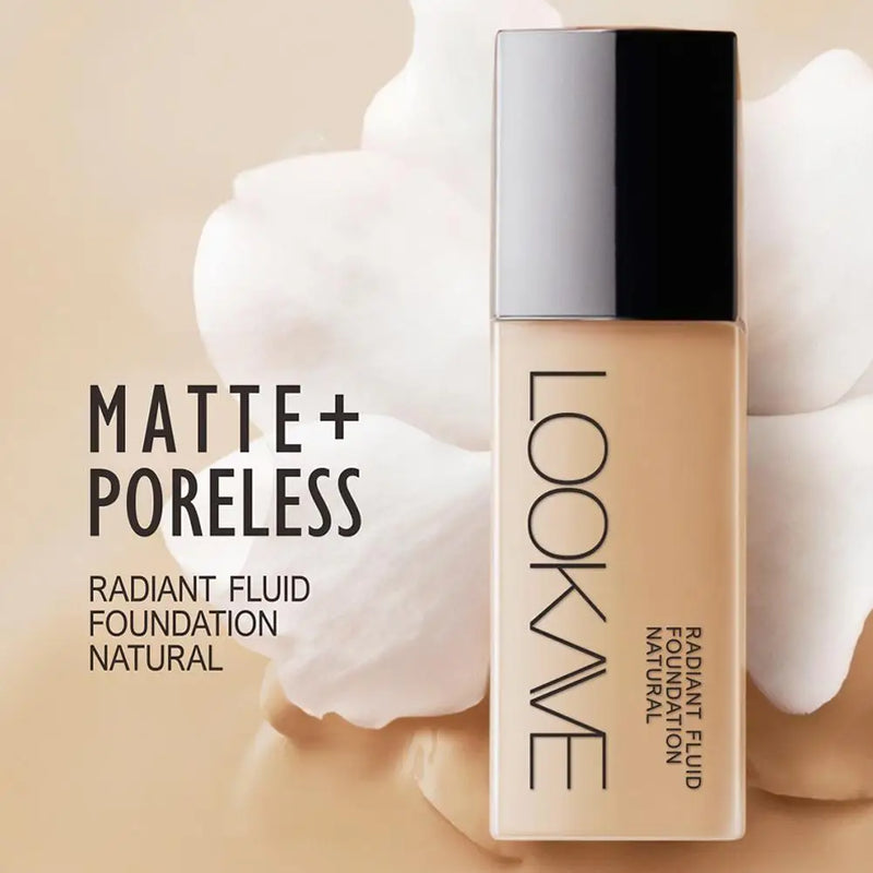 LOOKAVE Liquid Foundation Long Lasting Full Coverage Natural Matte Liquid Foundation Moisturizing Concealer CC Cream Base Makeup