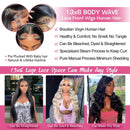 220 Density Body Wave 13x6 HD Transparent Lace Front Human Hair Wigs For Women 13x4 Lace Frontal Brazilian Wigs Pre Plucked with Natural Hairline