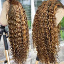 Highlight Ombre Lace Front Wig Curly Human Hair Wigs Brazilian Honey Blonde Colored Deep Wave Frontal Wigs For Women Pre Plucked