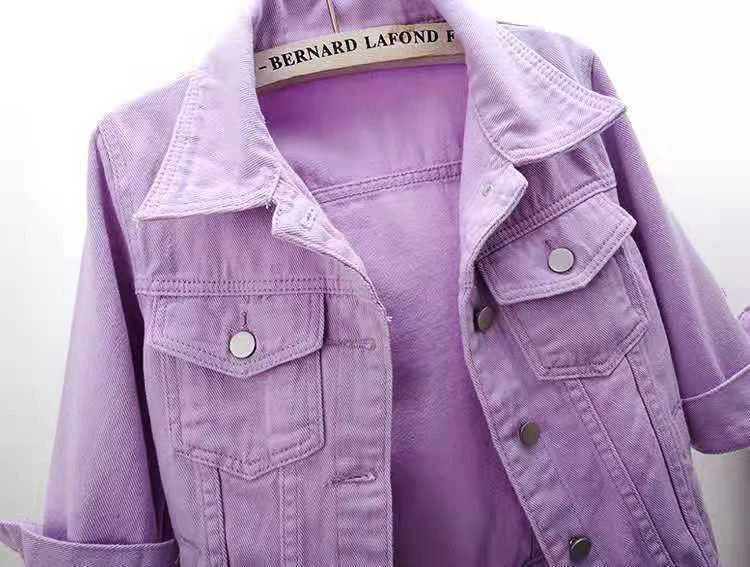 Women Denim Jacket Spring Autumn Short Coat Pink Jean Jackets Casual Tops Purple Yellow Purple Blue Loose Tops Lady Outerwear