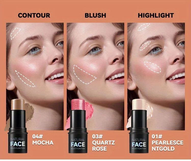 Cream Contour Sticks,Shades with Highlighter & Bronzer & Blush, Non-greasy and Water-resistant Face Contouring Pen