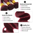 #99j Body Wave Bundles With Closure Burgundy Red Human Hair Bundles With Closure Colored Brazilian Hair Weave 3/4 Bundles