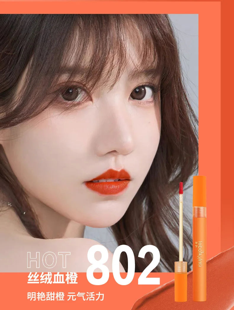Bright Orange Color Lip Glaze Carrot Matte Velvet Liquid Lip Gloss Easy to Apply Lasting Lipstick Korea Lips Makeup Cosmetics