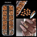 12Grids Ocean Gold Nail Art Charms Shell/Seahorse/Starfish White Half Round Pearl Gems 3D Mixed Punk Manicure Metal Rivets Studs