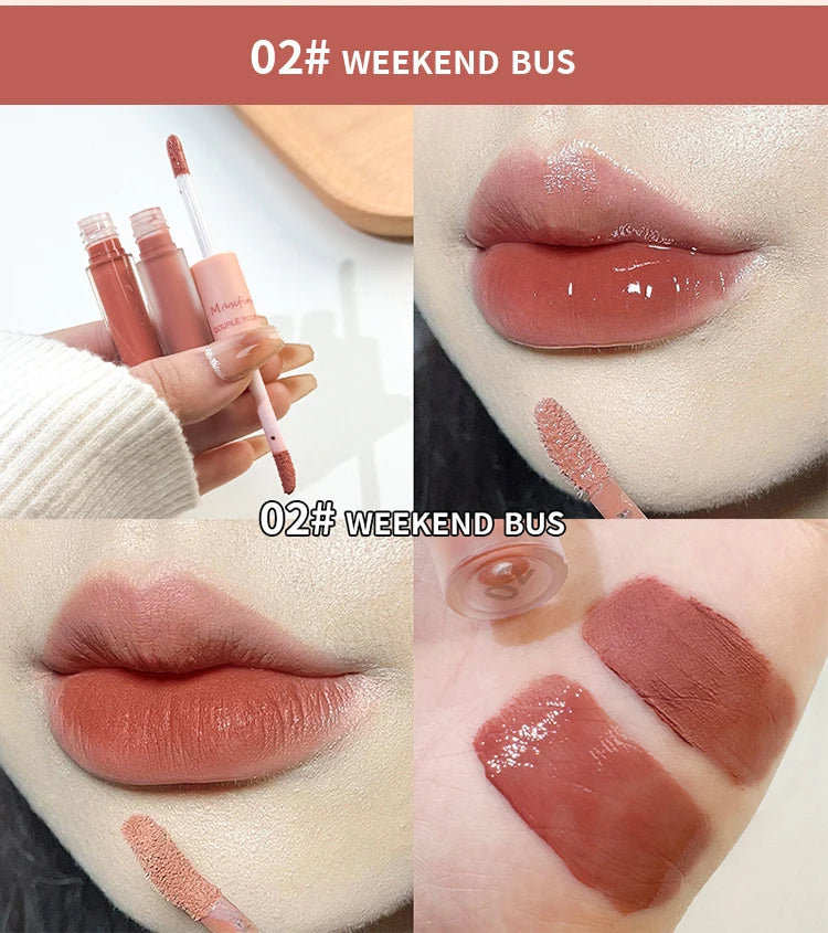 Double End Lip Glaze Full Gloss Mirror And Matte Velvet Long Term Color And Moisture Lip Gloss Anti Stain Cosmetic Lip Glaze