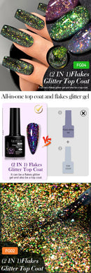 LILYCUTE 7ML 2 IN 1 Flakes Glitter No Wipe Top Coat Gel Nail Polish Vernis Sparking Auroras Semi Permanent UV Gel Nail Art