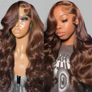 Body Wave Chocolate Brown 13x6 Lace Front Wigs Human Hair Pre Plucked Brazilian Brown Virgin Hair 13x4 HD Frontal Wig 200Density