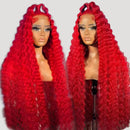 200% Density 13x4 Red Curly Water Deep Wave Lace Frontal Wigs Human Hair 30 40 Inch 13x6 Red Lace Front Human Hair Wig For Women