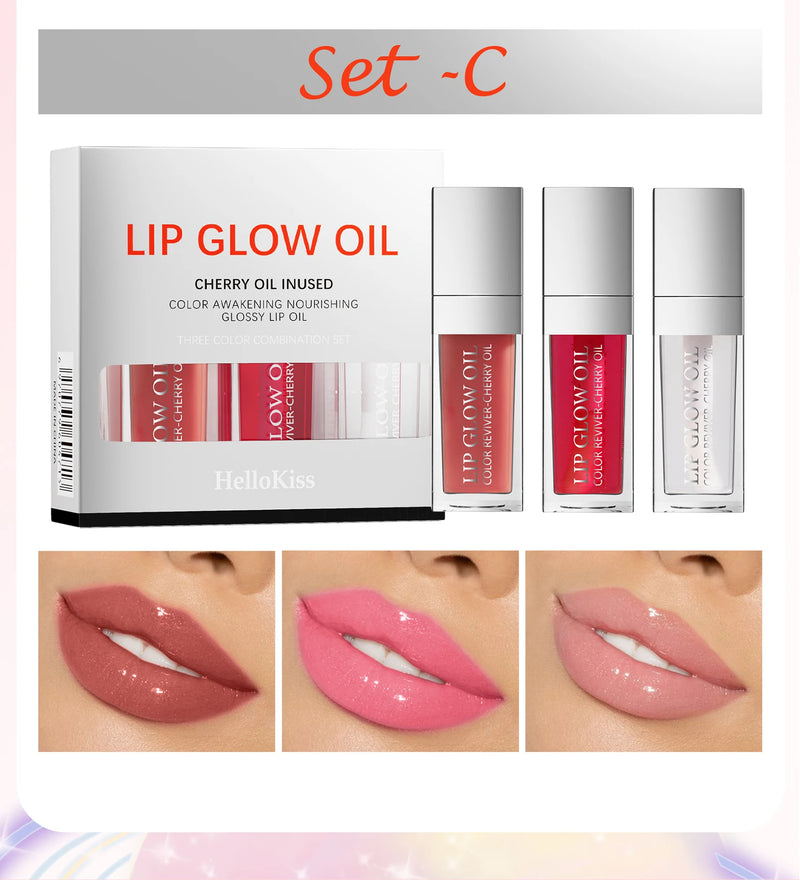 Crystal Jelly Moisturizing Lip Oil Set Lip Gloss Makeup Sexy Plump Lip Glow Oil Tinted Lip Plumper Set