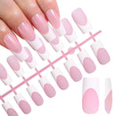 120Pcs Medium Long Square Acrylic French Fake Nails Full Cover Wearable French Press on Nails for Women Mixed Size False Nails