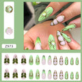 24pcs White Flower Fake Nail Tips Ins Yellow Pink Blush False Nails Wearable Full Cover European Almond Shaped Press on Nails