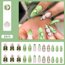 24pcs White Flower Fake Nail Tips Ins Yellow Pink Blush False Nails Wearable Full Cover European Almond Shaped Press on Nails
