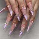 24Pcs Black Y2k Fake Nails with Diamond Halloween Long Almond False Nail Butterfly Design Wearable Oval Press on Nails Tips