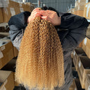 #27 Honey Blonde Kinky Curly Bundles Human Hair 10-30 Virgin Brazilian Curly Hair Weaves Soft Bouncy Wet Wavy Colored Human Hair