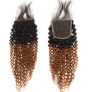 Ombre Highlight Kinky Curly Human Hair Bundles with Closure T1B/30 Color Kinky Curly Human Hair Bundles with 4x4 Lace Closure