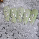 4pcs Roman Letter Nail Stickers Golden Silver Black White Alphabet Design Self Adhesive Decal English Words DIY Manicure Decor