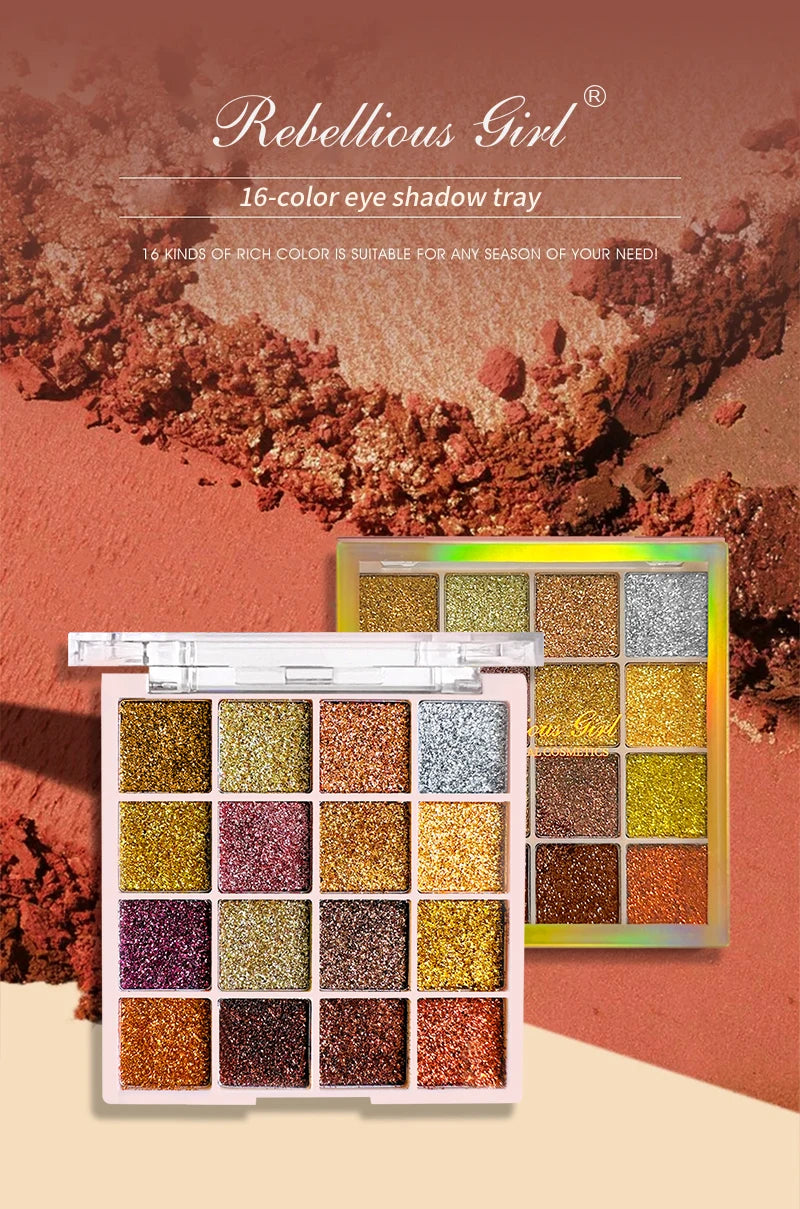 16 Colors Glitter Eyeshadow Palette Shimmer Multicolor Golden Color Sparkle Sequin Finish Body Face Makeup Stage Party Makeup