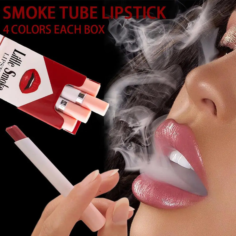 4 Matte Lipstick Kit Cigarette Smoke Tube Lip Gloss Long Lasting Waterproof Nude Red Lip 24 Hour Lip Tint Stain