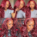 13x4 99J Burgundy Lace Front Human Hair Wigs For Women Brazilian Body Wave Red Hair Lace Wigs HD Lace Frontal Wigs Remy Plucked