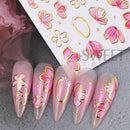 2/3pcs Golden Pink Hibiscus Flower Nail Stickers 3D Bronzing Border Petals Sakura Line Sliders Nail Decals DIY Manicure Decor