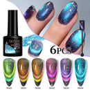 LILYCUTE 6PCS/SET 7ml Dynamic Reflective Cat Magnetic Gel Nail Polish with Free Magnet Sparkling Soak Off UV Gel Nail Art Kit