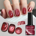 LILYCUTE 7ml Autumn Cat Magnetic Gel Nail Polish Red Brown Semi Permanent Glitter Magnetic Gel UV/LED Soak Off Varnish Design