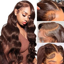 Body Wave Chocolate Brown 13x6 Lace Front Wigs Human Hair Pre Plucked Brazilian Brown Virgin Hair 13x4 HD Frontal Wig 200Density