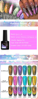 LILYCUTE 6PCS/SET 7ml Dynamic Reflective Cat Magnetic Gel Nail Polish with Free Magnet Sparkling Soak Off UV Gel Nail Art Kit