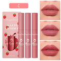 3-Piece Set of Lip Gloss, Velvet Matte Lipstick, Small Orange Milk Tea Bean Paste Color Lip Gloss, Easy to Apply, Non-Fading, Non-Stick Cup Lip Gloss Set Box