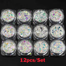 24pcs/Set Sparkly Holographic Fine Sugar Nail Powder Diamond Chrome Pigment Dust For Gel Polish Glitter Manicure Accessories
