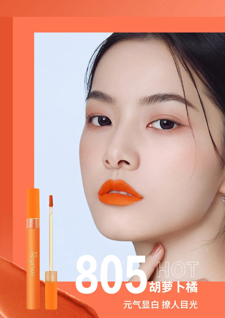 Bright Orange Color Lip Glaze Carrot Matte Velvet Liquid Lip Gloss Easy to Apply Lasting Lipstick Korea Lips Makeup Cosmetics