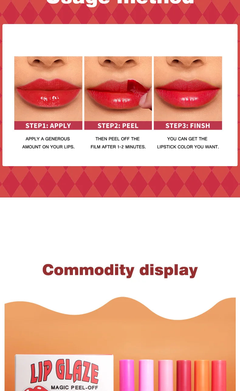 6 Colors Tattoo Magic Color Lip Stain Lip Tint Long Lasting Waterproof Lipstick Sets for Women Peel Off Colored Matte Sexy Color