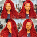 10-30 Inches #Red Deep Curly Wave Bundles Human Hair Weave Bundles Deal #99J Burgundy Red Colored Virgin Raw Hair Weave Bundles