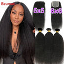 Brazilian Kinky Yaki Straight Human Hair Bundles With Closure Frontal 5x5 6x6 3/4 Bundles With HD Lace Closure Frontal For Women