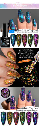 LILYCUTE 7ML Flakes Glitter Top Coat Gold Foil Effect 2 IN 1 Nail Art Gel Nail Polish Soak Off Semi Permanent Varnish For Nails