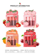 Mini Velvet Matte Lip Gloss Set, 4-Piece Non-Fading, Non-Stick Cup, Long-Lasting Fruit Scented Lip Tint, Smooth and Lightweight