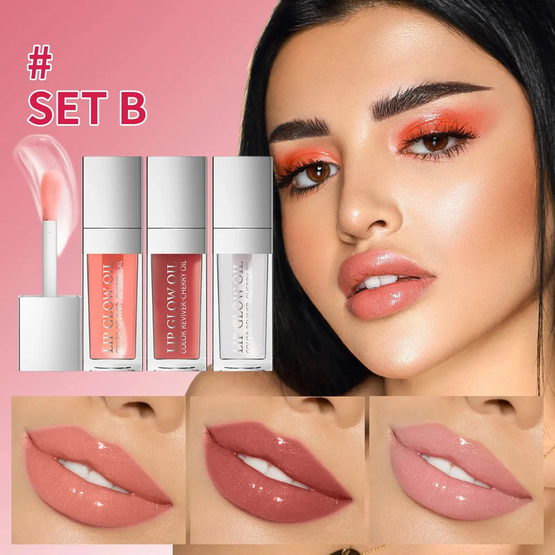 Crystal Jelly Moisturizing Lip Oil Set Lip Gloss Makeup Sexy Plump Lip Glow Oil Tinted Lip Plumper Set
