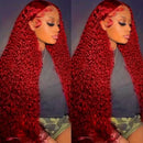 200% Density 13x4 Red Curly Water Deep Wave Lace Frontal Wigs Human Hair 30 40 Inch 13x6 Red Lace Front Human Hair Wig For Women