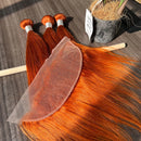 #350 Ginger Color Bone Straight Human Hair Bundles with HD Transparent Lace Frontal Closure And Bundles Virgin Hair Extensions
