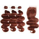 #33 Reddish Color Body Wave Human Hair Bundles with HD Closure Raw Brazilian Hair Extensions Weave 3/4 Bundles with 13x4 Frontal