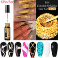 LILYCUTE 8pcs 5ML Metal Painting Reflective Glitter Liner Gel Nail Polish Sparkling French Line Gel Semi Permanent Nail Art