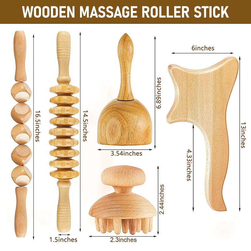 Wood Therapy Massage Roller Lymphatic Drainage Massager GuaSha Tool for Full Body Pain Relief Anti Cellulite Fascial Massage