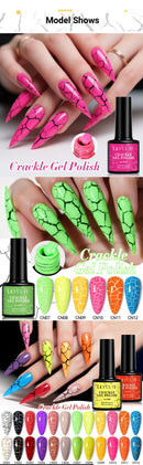 LILYCUTE 7ml Fluorescent Crackle Gel Nail Polish Neon Hybrid Natural Dry DIY Semi Permanent Soak Off Design Nail Art Varnish